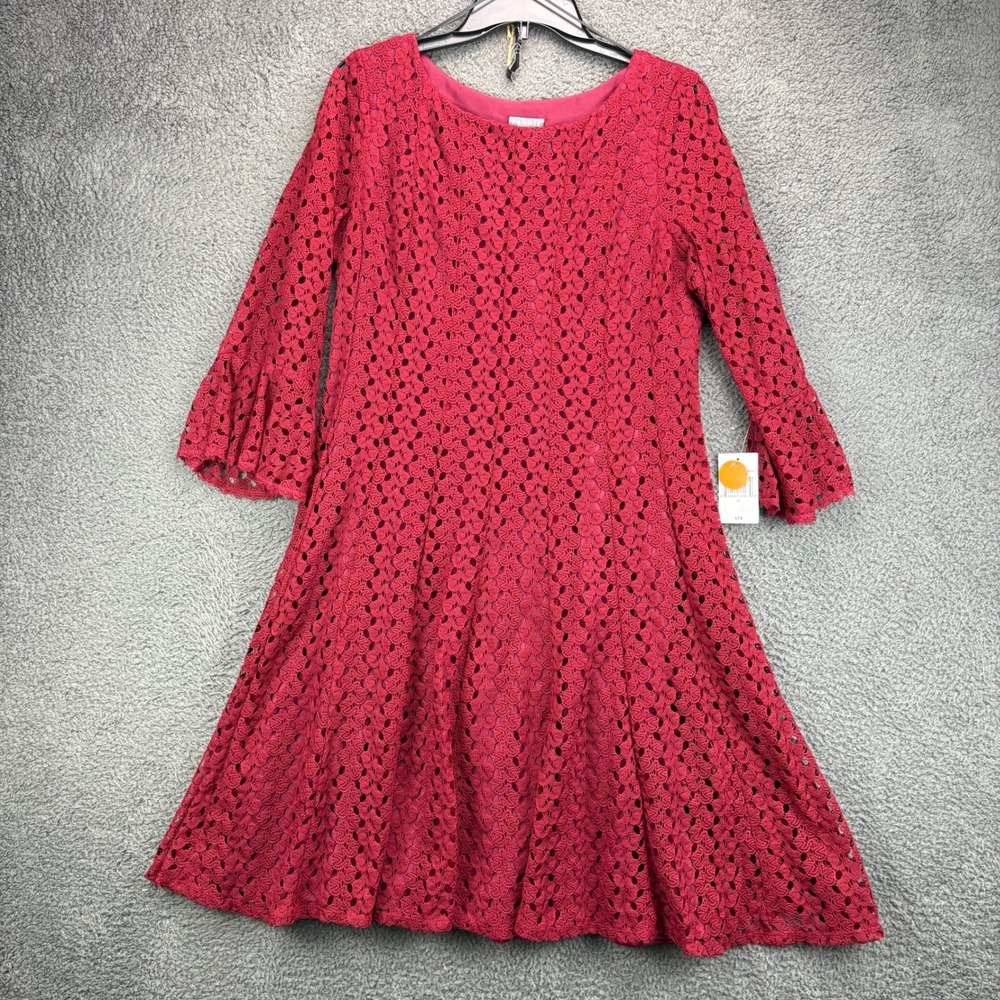 Rabbit Rabbit Rabbit Designs Burgundy Lace Bell Sleeve Fit Flare Dress Sz 14 NEW